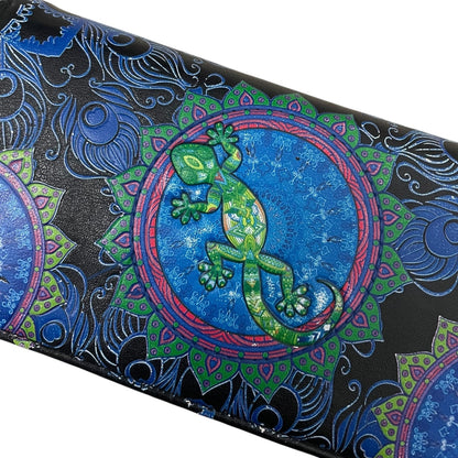 Shagwear Blue & Green Lizard Mandala Faux Leather Clutch Wallet