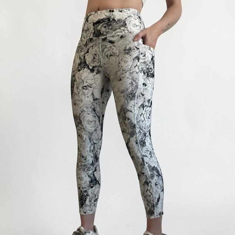 Grey Rose Floral Active Leggings