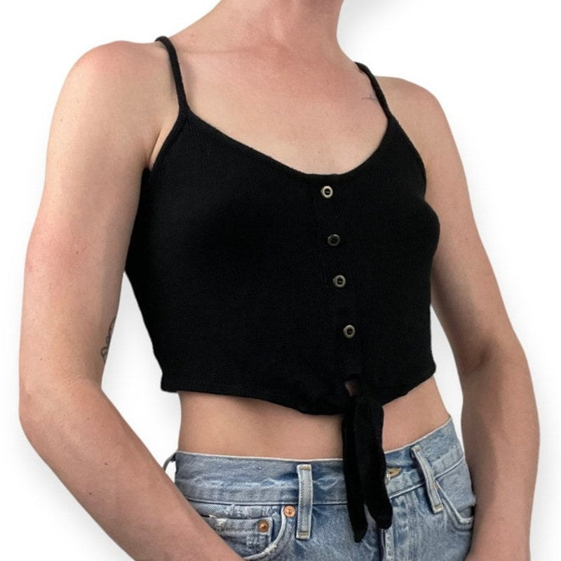 Bozzolo Black Soft Knit Cropped Button Front Tank Top