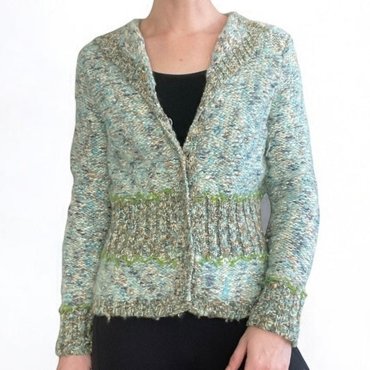 PBJ Sport Blue Knit Wool Button Down Cardigan Sweater