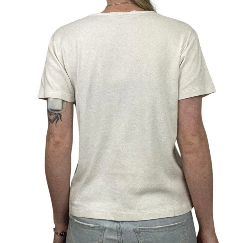 J. Crew Vintage White Short Sleeve Ruffled Trim Crewneck Blouse