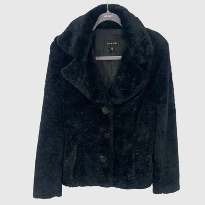 Braetan Vintage Black Fluffy Faux Fur Button Down Coat
