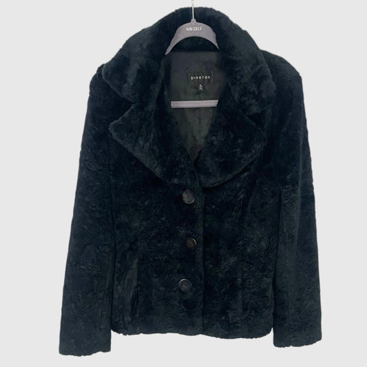Braetan Vintage Black Fluffy Faux Fur Button Down Coat