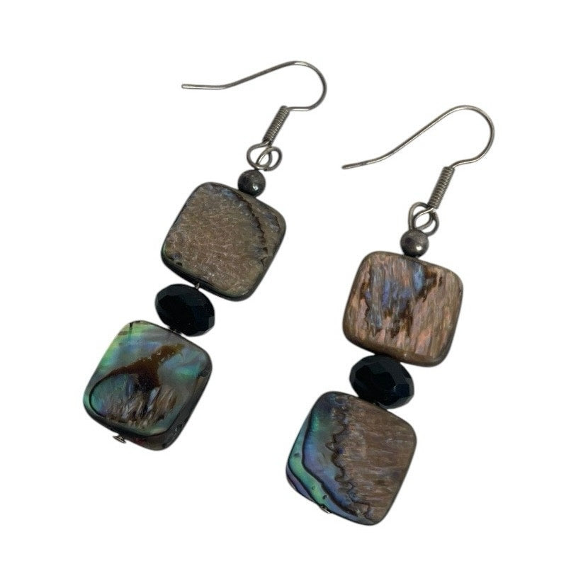 Vintage Iridescent Square Pendant Beaded Earrings