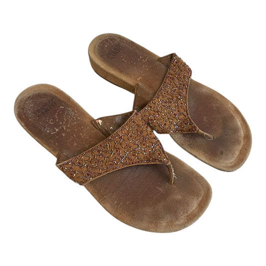 Franco Sarto Nehru Brown Suede Leather Bead Embellished Flip Flip Sandals