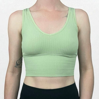 Light Green Ribbed Padded Cropped Tank Top