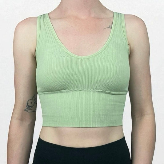 Light Green Ribbed Padded Cropped Tank Top