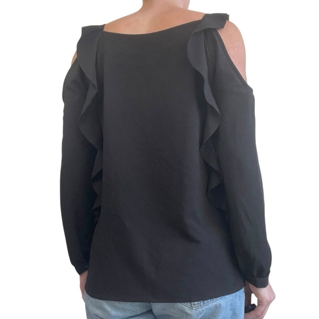 Chico’s Black Ruffled Cold Shoulder Long Sleeve Blouse