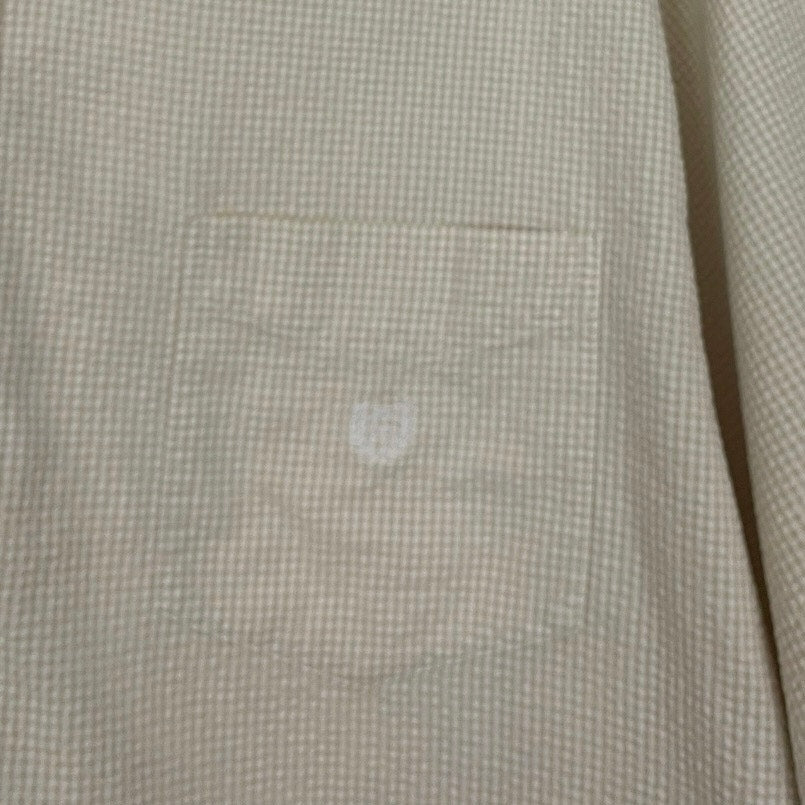 Chaps Mens Beige Micro-Gingham Short Sleeve Button Down Shirt