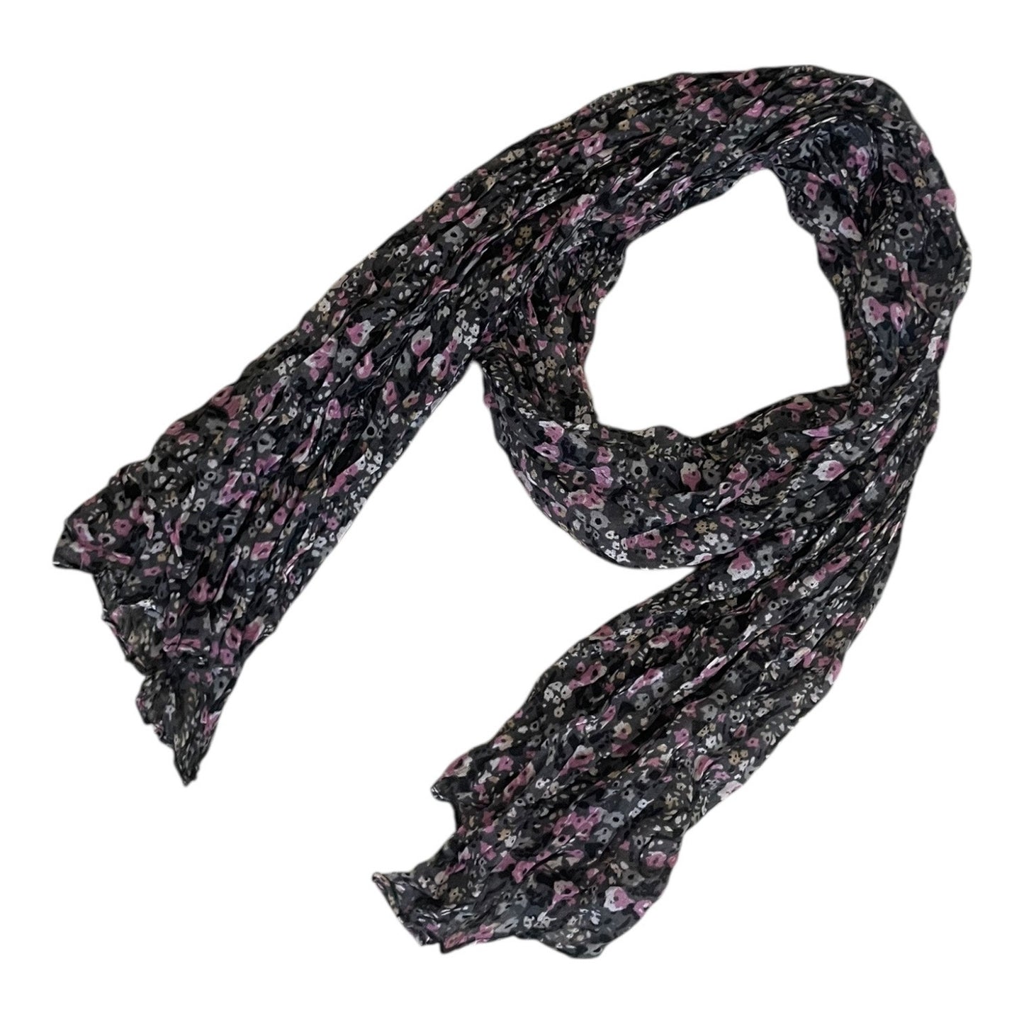 Sheer Black & Pink Floral Thin Scarf