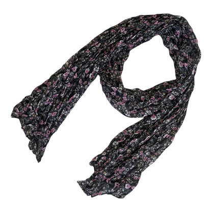 Sheer Black & Pink Floral Thin Scarf