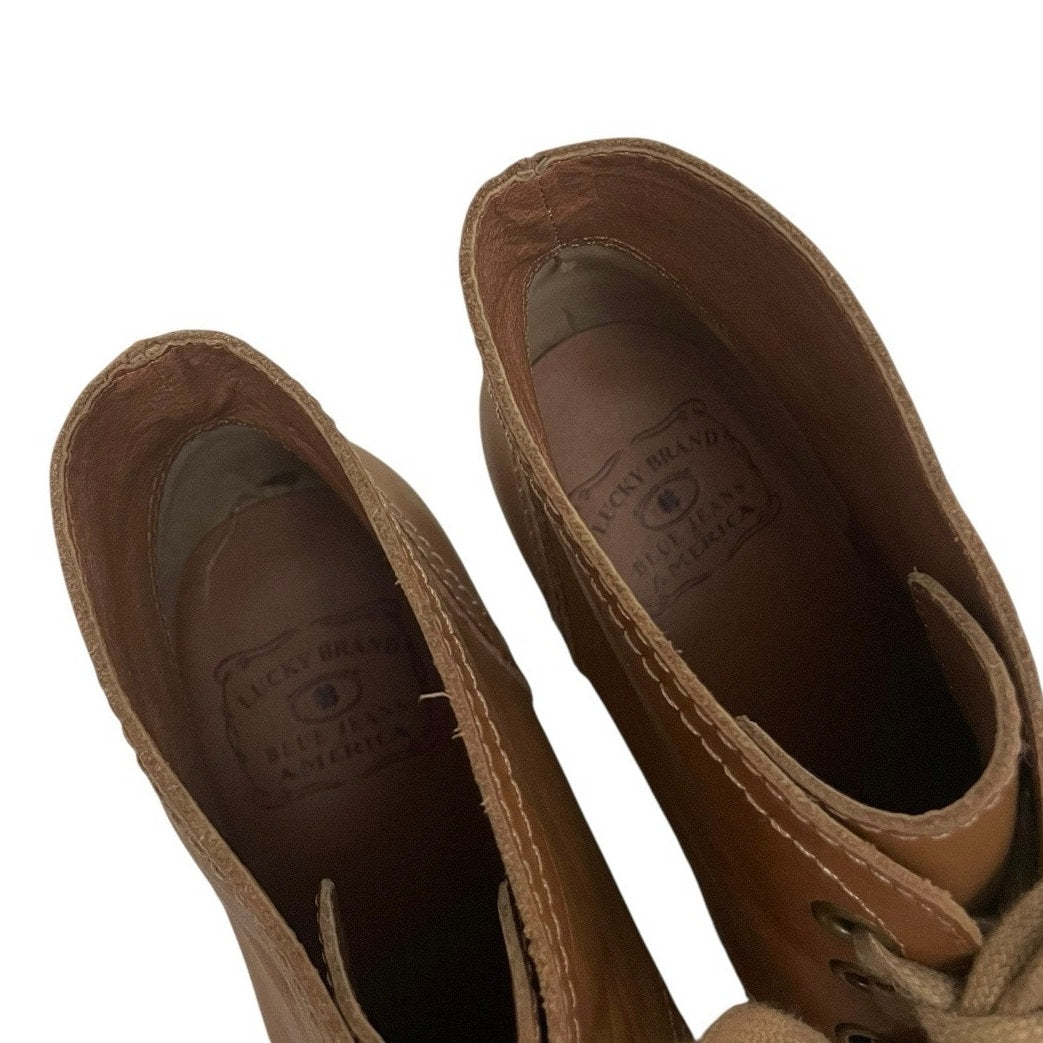 Lucky Brand Brown Leather Wedge Heeled Lace Up Ankle Booties