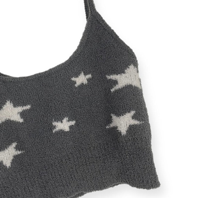 Nue Garage Soft Knit Fluffy Grey Star Cropped Tank Top