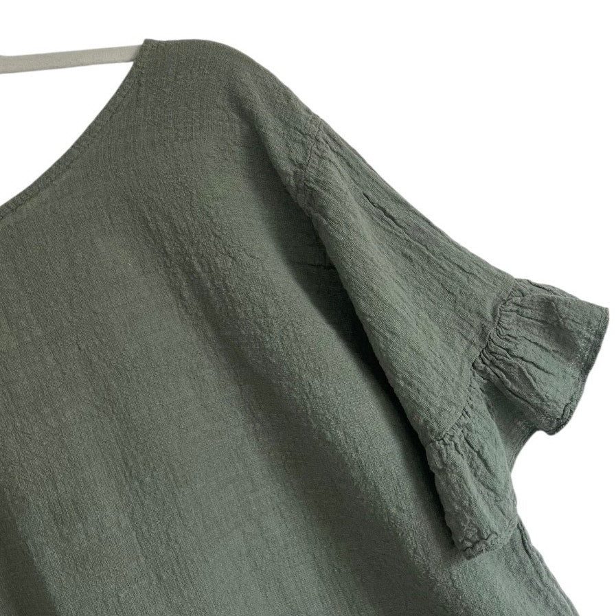 Diverse Olive Green Ruffle Trim Blouse