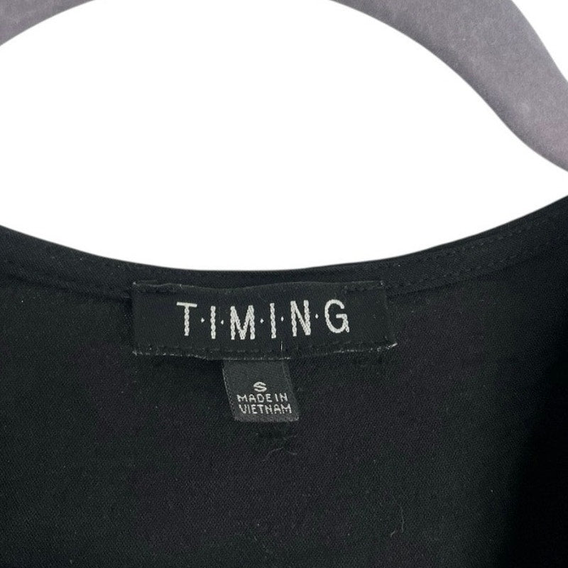 Timing Black Cropped Button Down Short Sleeve Blouse