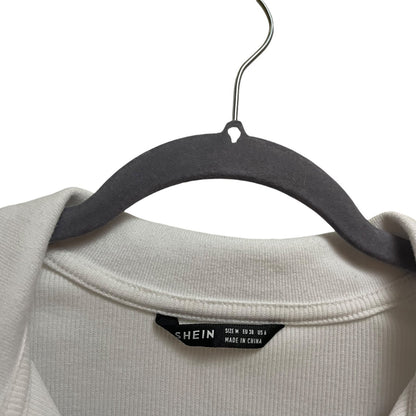SHEIN White Ribbed Cropped Long Sleeve Collared Top