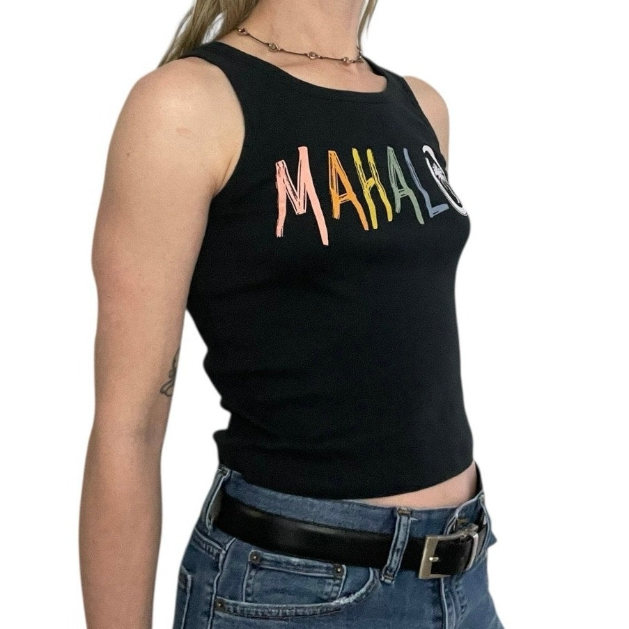 Volcom Black Mahalo Rainbow Palm Tree Graphic Tank Top