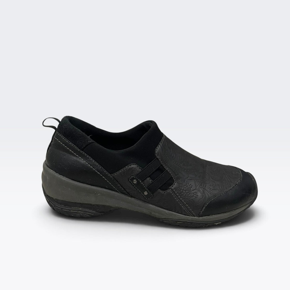 Jambu Black All Terra Design Floral Embossed Comfort Shoes