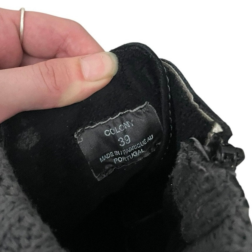 Colony Black Suede Knit Cuff Lace Up Combat Ankle Boots