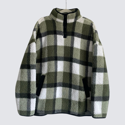 Dip Green Plaid Sherpa Fleece Sweatshirt