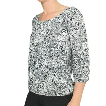 Michael by Michael Kors Black & White Paisley Quarter Sleeve Blouse