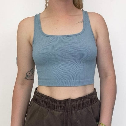 OQQ Blue Ribbed Cropped Tank Top