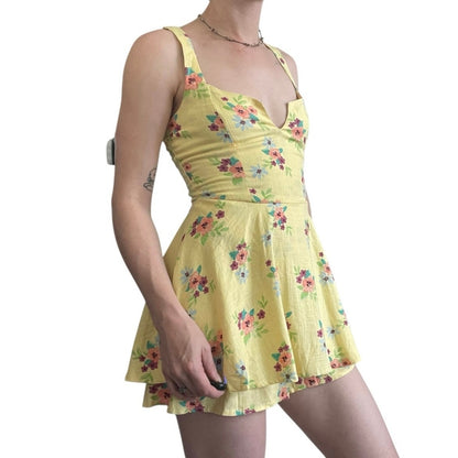 NWT Forever 21 Yellow Floral A-Line Romper