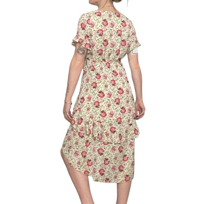 Nasty Gal Cream & Red Floral Hi-Low Tiered Cutout Tie Front Midi Dress