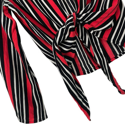 ONLY Red & Black Striped Tie Front Bell Sleeve Top