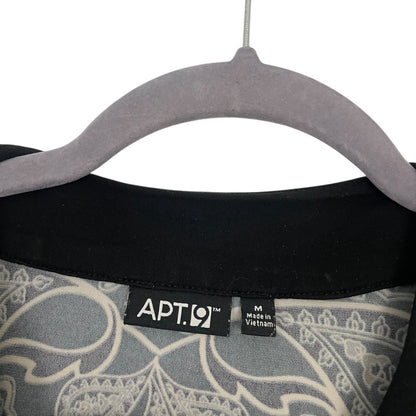 Apt. 9 Black & White Boho Paisley Long Bell Sleeve Blouse