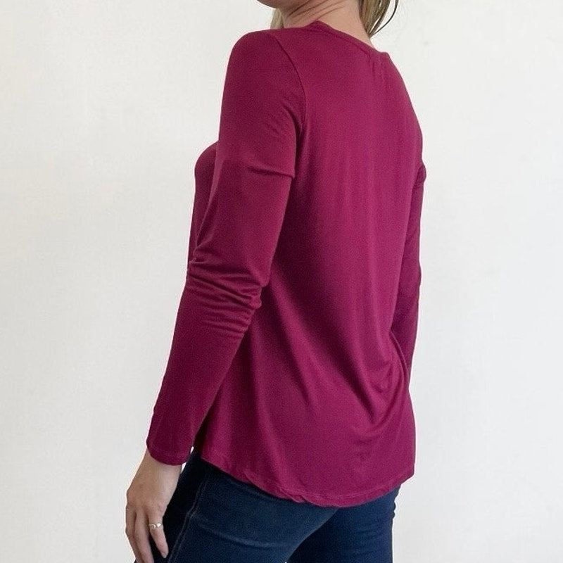 Top Ligne Magenta Cutout Neck Long Sleeve Top