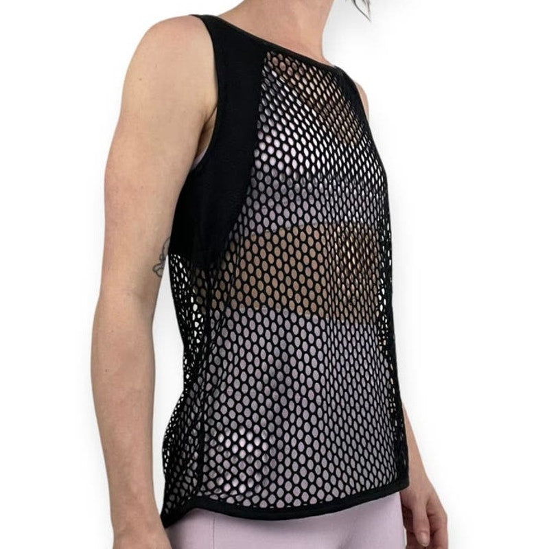 90 Degree by Reflex Black Sheer Mesh Cutout Back Athletic Tank Top