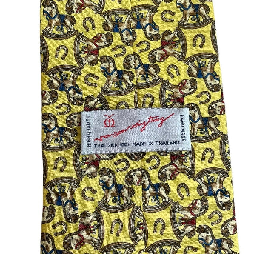 Vonzon Singthong Yellow Rocking Horse Print Mens Silk Neck Tie