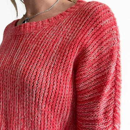 Express Pink Knit Crewneck Cropped Sleeve Sweater