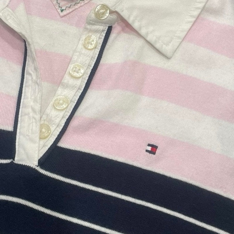 Tommy Hilfiger Navy Blue and Pink Striped Knit Golf Mini Dress