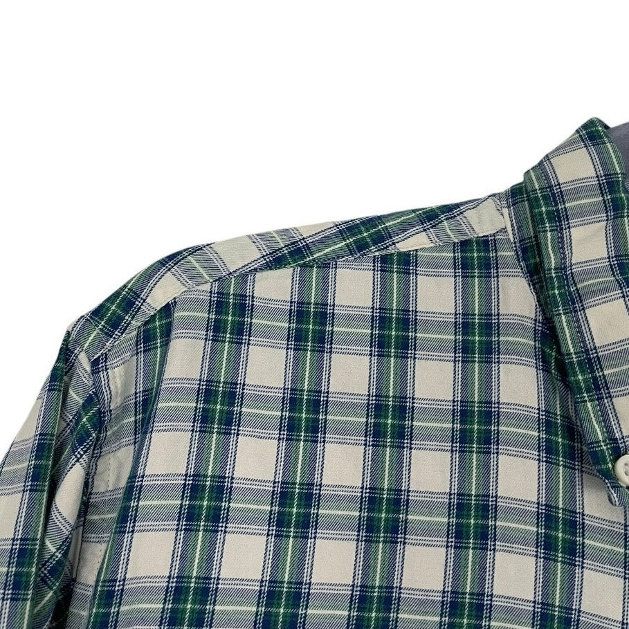 Tommy Hilfiger Mens Green & Blue Plaid Classic Fit Long Sleeve Button Down Shirt