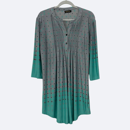 Reborn Grey & Teal Polka Dot 3/4 Sleeve Blouse