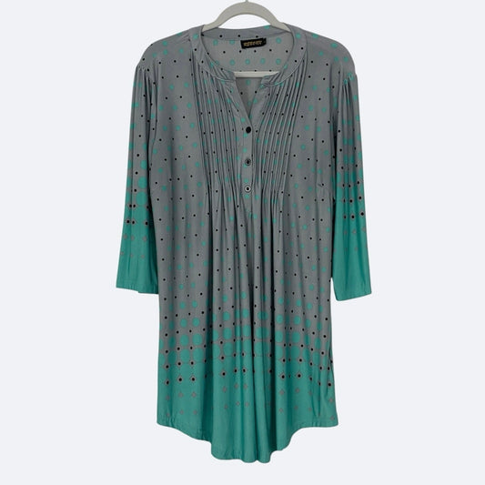 Reborn Grey & Teal Polka Dot 3/4 Sleeve Blouse