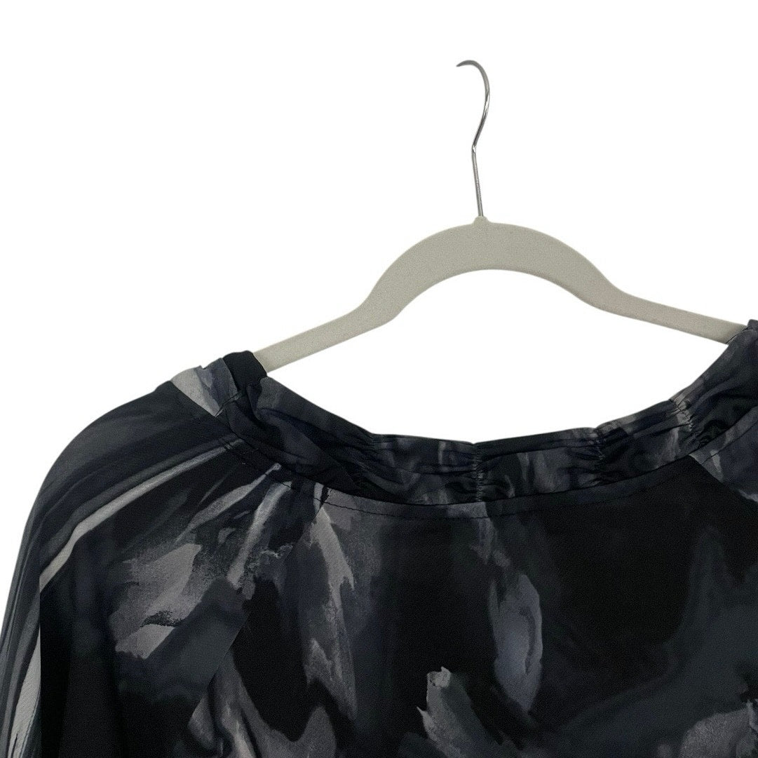 Daisy Fuentes Grey & Black Cropped Sleeve Ruched Neck Blouse