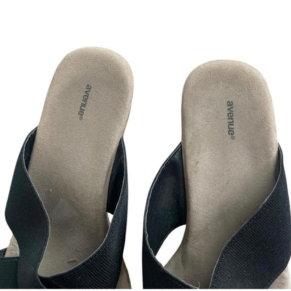 Avenue Black Elastic Strap Cork Wedge Sandals