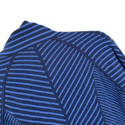 Foxcroft Blue and Black Striped Knit Cardigan Sweater