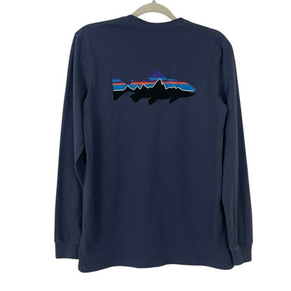 Patagonia Mens Navy Blue Fish Graphic Long Sleeve Responsibili-Tee