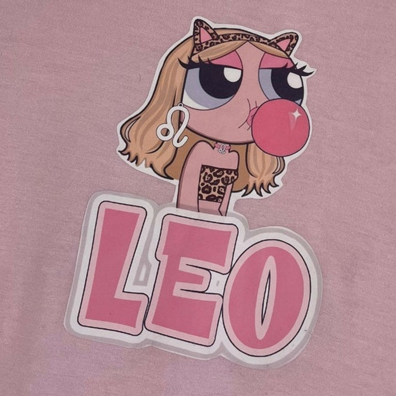 Soft Light Pink Leo Y2K Graphic Short Sleeve Cropped Baby Tee