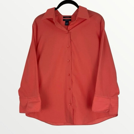 Westbound Vibrant Coral Wrinkle Free Long Sleeve Button Down Blouse