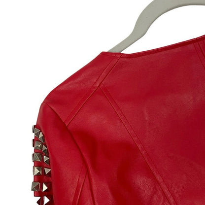 My Boo Red Faux Leather Studded Moto Jacket