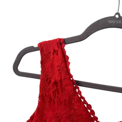 Soieblu Vibrant Coral Floral Lace A-Line V-Neck Mini Dress