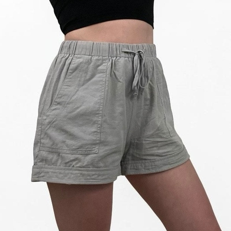 Grey Cotton Drawstring Mini Shorts