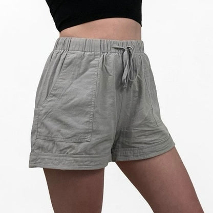 Grey Cotton Drawstring Mini Shorts