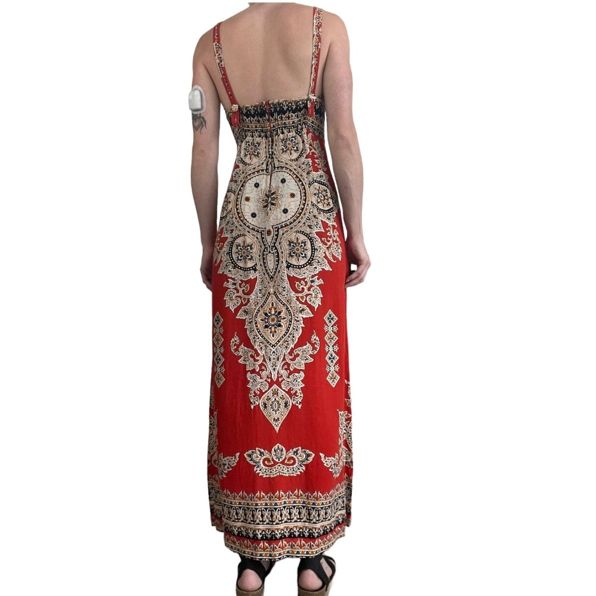 Afuadani Boho Red A-Line Maxi Dress