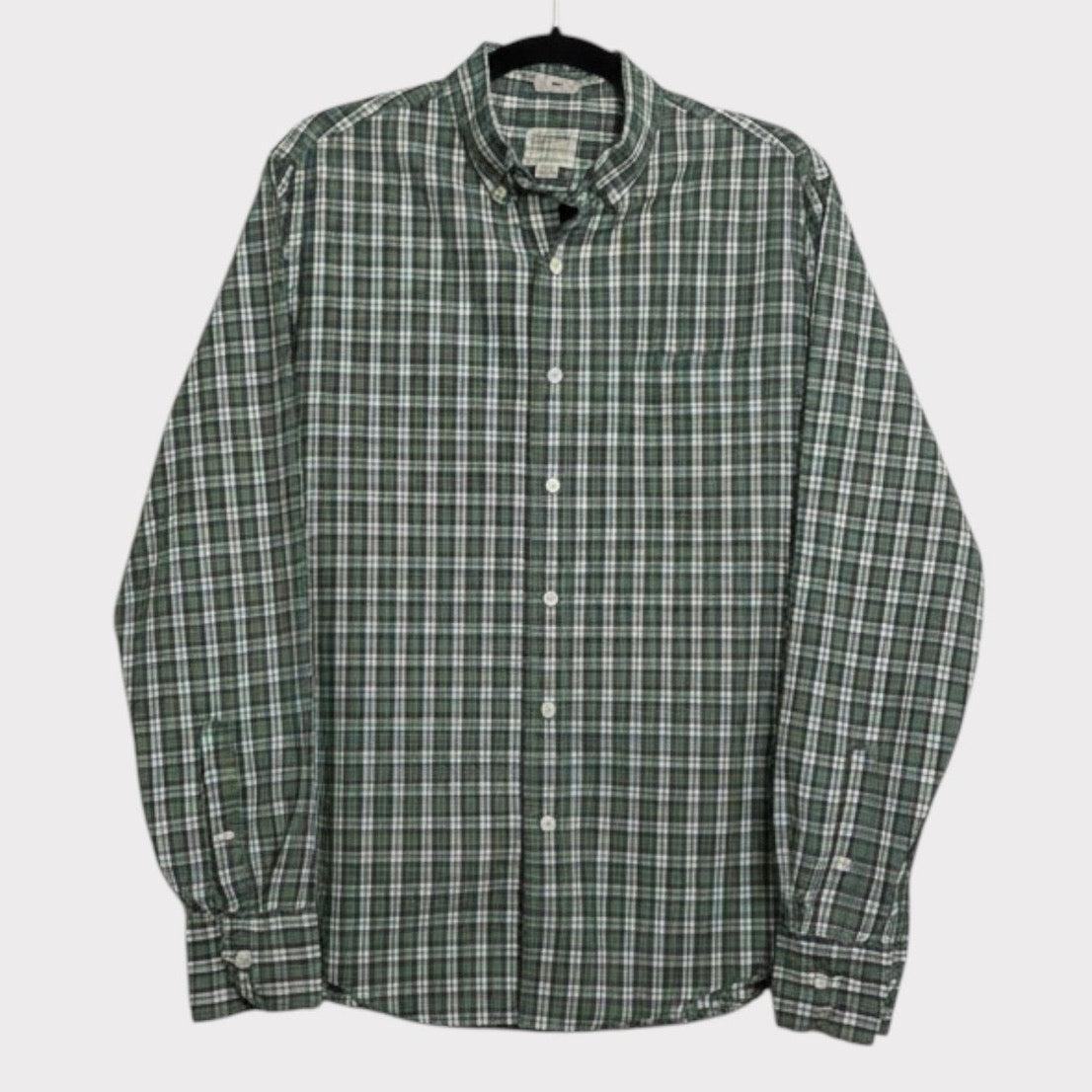 Sewn for J. Crew Mens Green Plaid Secret Wash Stretch Slim Fit Button Down Shirt